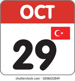 Ilustración vectorial del 29 de octubre, Día de la República en Turquía e icono del calendario del Día Nacional