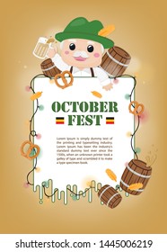 Vector illustration October fest template. Character of old man and decoration.