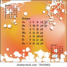 Vector illustration of October with maple branches and leaves.