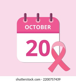 Vector illustration of October month specific day calendar in pink, pink october day 20 awareness campaign.