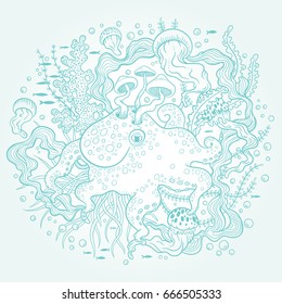 Vector illustration with octopus
