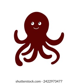 Vector illustration of an octopus in a cartoon flat style