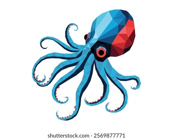 Vector illustration of an octopus crafted with simple geometric shapes in a minimalist style, highlighting clean lines and modern aesthetics. Ideal for contemporary designs