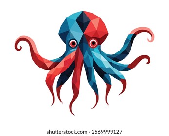 Vector illustration of an octopus crafted with simple geometric shapes in a minimalist style, highlighting clean lines and modern aesthetics. Ideal for contemporary designs, branding