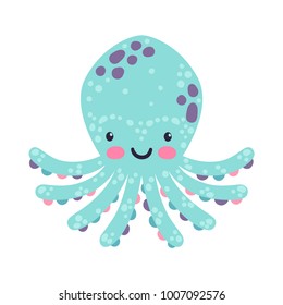 Vector illustration of octopus. Cute cartoon character is isolated on white.