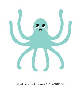 Vector illustration of an octopus with a cute face. Simple, flat kawaii style. svg