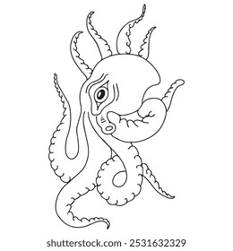 Vektorgrafik Tintenfisch-Grafikdesign, Kunst-Tattoo-Skizze, Handzeichnung, Verwendung im Druck