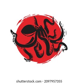 vector illustration of an octopus with a red circle