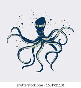Vector Illustration Octopus. Seafood Sea Animal Squid with Tentacles