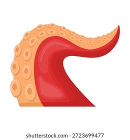 Vector illustration of octopus tentacle with visible suction cups and red skin texture. Marine life and sea creature concept for ocean, wildlife, and aquatic themed designs.