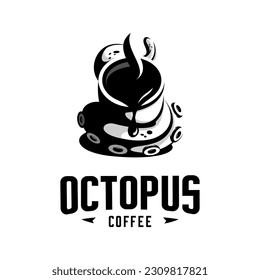 vector illustration of an octopus or tentacle  wrapped around a cup of coffee