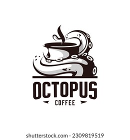 vector illustration of an octopus or tentacle wrapped around a cup of coffee