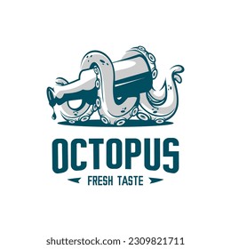 vector illustration of an octopus or tentacle wrapped around a bottle of wine