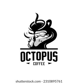 vector illustration of an octopus or tentacle wrapped around a cup of coffee