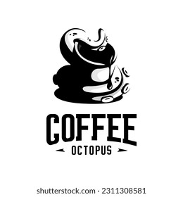 vector illustration of an octopus or tentacle wrapped around a cup of coffee