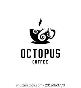 vector illustration of an octopus or tentacle wrapped around a cup of coffee