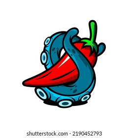 ilustración vectorial de tentáculos de pulpo envueltos alrededor del chile rojo