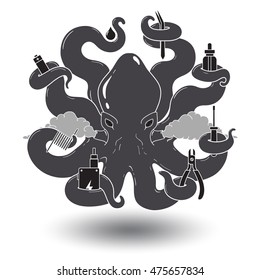 Vector illustration of octopus vaper 1. EPS 10. Isolated object