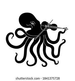 Vector illustration with octopus violinist. Music party flyer template design, bar wall decoration poster