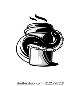 vector illustration of an octopus wrapped around a coffee bottle