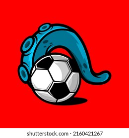 vector illustration of octopus wrapped around a soccer ball	