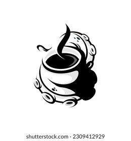 vector illustration of an octopus wrapped around a cup of coffee 