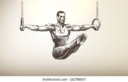 Vector Illustration od Sportsman, Athlete | Rings | High Resolution Scan