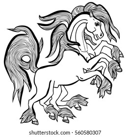 Vector Illustration Of Odin Horse Sleipnir Black And White