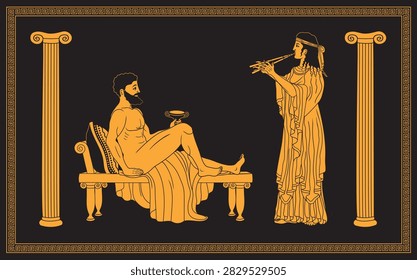 Vector illustration of Odysseus and Calypso