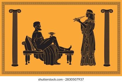 Vector illustration of Odysseus and Calypso