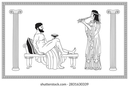Vector illustration of Odysseus and Calypso