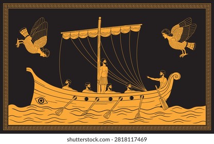 Vector illustration of Odysseus and Sirens
