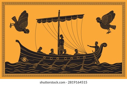 Vector illustration of Odysseus and Sirens