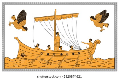 Vector illustration of Odysseus and Sirens