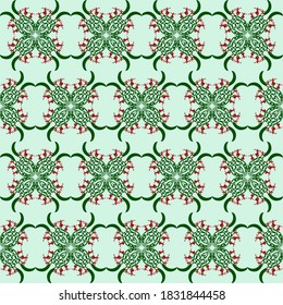 Vector illustration of, seamless pattern with symmetrical floral shapes.