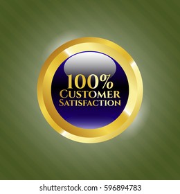 Vector illustration of100% Customer Satisfaction gold shiny emblem icon in blue.
