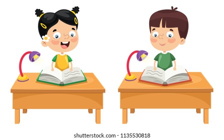 Vector Illustration Ofchildren Studying Stock Vector (Royalty Free ...