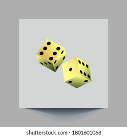 Vector illustration ofcolourful realistic game dice icon in flight closeup isolated on white background. Casino gambling design template for app, web, infographics, advertising, mock up etc