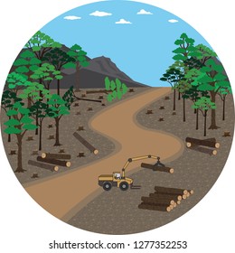 Vector illustration ofdeforestation.File is created using AI CS6 with no effects, blends, transparencies & gradients. There are no clipping masks. File is organised into appropriate layers & groups.