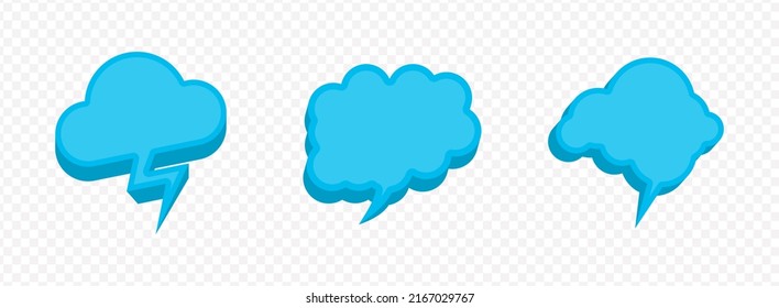 Vector illustration off blue bubble chat icon collection set with cloud shape on transparent background (PNG). Creative 3D vector illustration