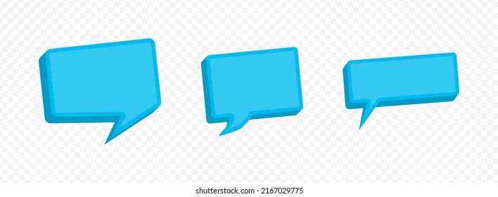 Vector illustration off blue bubble chat icon collection set with long rectangle shape on transparent background (PNG). Creative 3D vector illustration