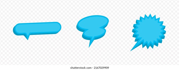 Vector Illustration Off Blue Bubble Chat Icon Collection Set With Round Rectangle And Star Shape On Transparent Background (PNG). Creative 3D Vector Illustration