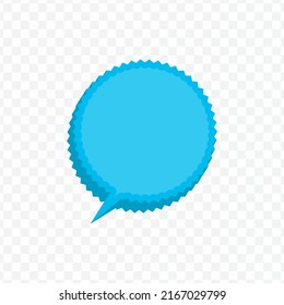 Vector illustration off blue chat bubble with zigzag circle shape on transparent background (PNG). Creative 3D vector illustration