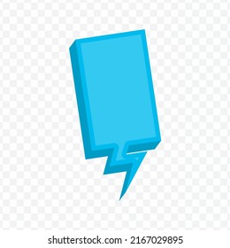 Vector illustration off blue chat bubble with vertical rectangleand lightning arrow shape on transparent background (PNG). Creative 3D vector illustration