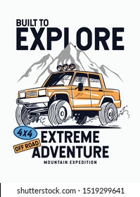 Vector illustration Off Road car. Mountain expedition. For t-shirt print and other uses