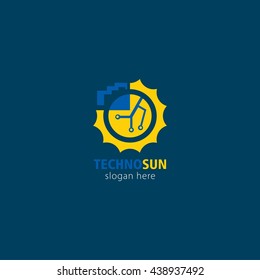 Vector illustration off sun techno logo design template. flat style design