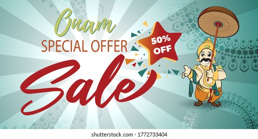 VECTOR ILLUSTRATION OF OFFER BANNER , GREETING FOR INDIAN FESTIVAL ONAM MEANS ONAM. FESTIVE BACKGROUND CONCEPT