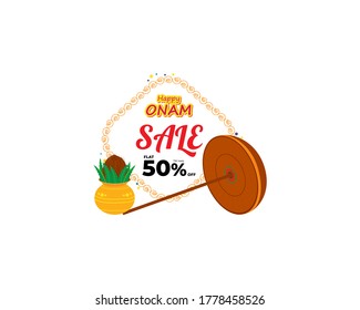 VECTOR ILLUSTRATION OF OFFER BANNER , GREETING FOR INDIAN FESTIVAL ONAM MEANS ONAM. FESTIVE BACKGROUND CONCEPT