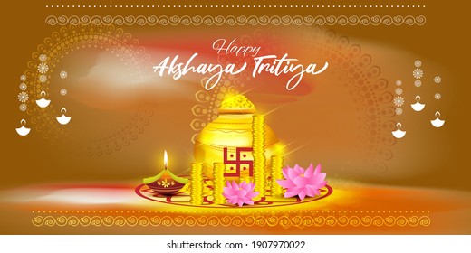 VECTOR ILLUSTRATION OFFER BANNER FOR INDIAN FESTIVAL WITH TEXT  AKSHAYA TRITIYA MEANS  AKSHAYA TRITIYA'