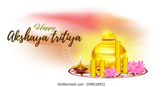 VECTOR ILLUSTRATION OFFER BANNER FOR INDIAN FESTIVAL WITH TEXT  AKSHAYA TRITIYA MEANS  AKSHAYA TRITIYA'